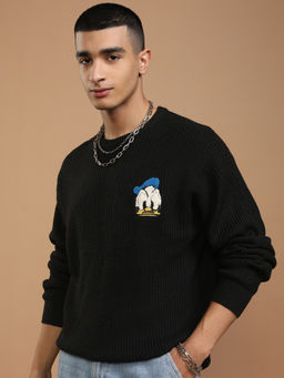 HIGHLANDER - Disney Donald Duck Black Men Ribbed Sweater