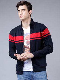 HIGHLANDER - Men Navy Blue and Red Colorblock Jacket