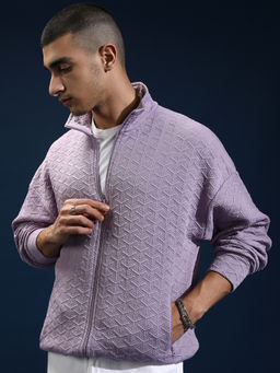 HIGHLANDER - Men Self Design Purple Drop Shoulder Oversized Jacket