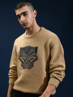 HIGHLANDER - Black Panther Men Tan Textured Round Neck Sweater