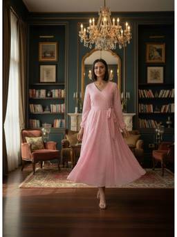 Souchii - Pink Embellished Chiffon Maxi Dress