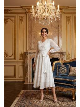 Souchii - White Embellished Chiffon Dress