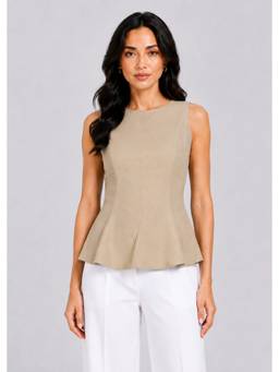 Powersutra - Women Beige Solid Sleeveless Top