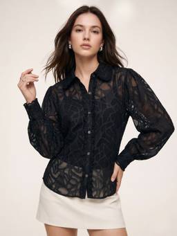 Outzidr - Black Relax Fit Jacquard Shirt