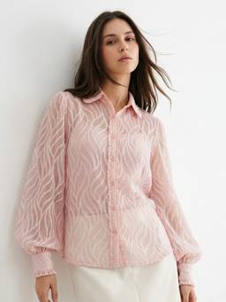 Outzidr - Pink Relax Fit Jacquard Shirt
