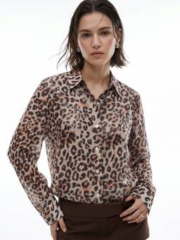Outzidr - Brown Regular Fit Animal Printed Shirt