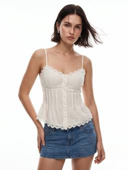 Outzidr - Off White Strappy Button Down Top
