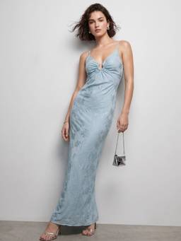 Outzidr - Blue Strappy Floral Maxi Dress