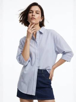 Outzidr - Blue Button Down Striped Shirt