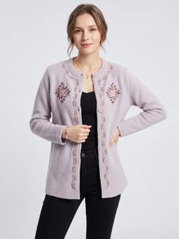 ZIGO - Women's Embroidered Grey Cardigan