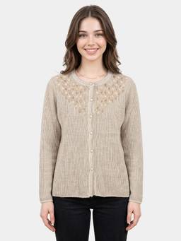 ZIGO - Women Round Neck Embroidered Grey Cardigan