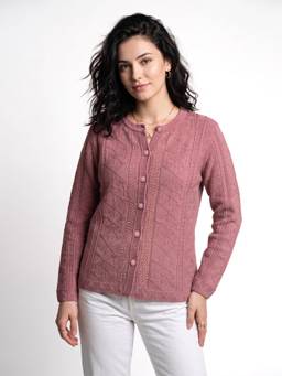 ZIGO - Women's Round Neck Self Designed Pink Cardigan