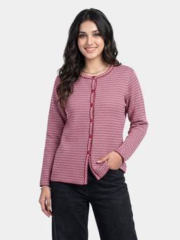 ZIGO - Women's Textured Round Neck Pink Cardigan