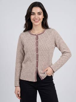 ZIGO - Women Beige Self Designed Cardigan