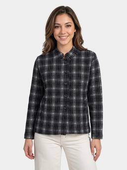 ZIGO - Women's Mandarin Neck Checks Black Cardigan