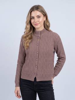 ZIGO - Women's Mandarin Neck Textured Maroon Cardigan