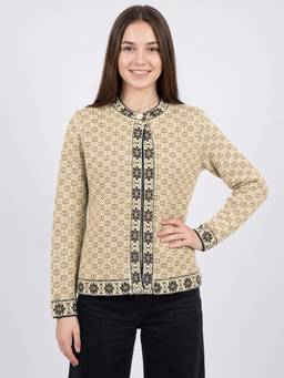 ZIGO - Women's Round Neck Textured Beige Cardigan