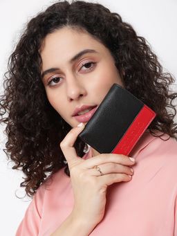 KLEIO - Vegan PU Color Blocked Bifold Wallet With Multi Card Slots With Zip For Womens