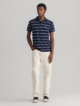 GANT - Men Navy Blue Striped Regular Polo T-shirt
