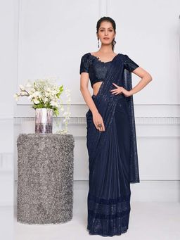 Odette - Rich Blue Pre-Draped Saree with Unstitched Blouse
