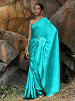 Swtantra - Jade Satin Saree With Handmade Lace without Blouse