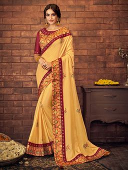 Odette - Yellow Dual Tone Silk Georgette Designer Saree with Unstitched Blouse