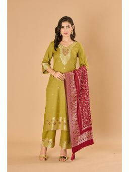 Safaa - Acro Wool Unstitched Suit Dress Material with Dupatta for Women-Green (Set of 3)