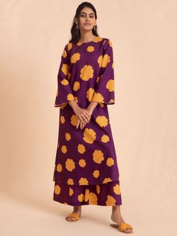 Pink Fort - Floral Relaxed Palazzo Purple (Set of 2)