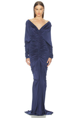 Atlein - V Neck Ruched Gown