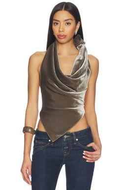 Monse - Velvet Leather Strap Halter Top