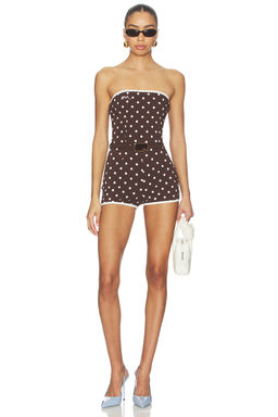 Rowen Rose - Polka Dots Bustier Mini Jumpsuit