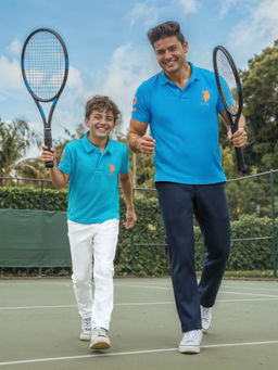 U.S. POLO ASSN. - Men Blue Solid Cotton Polo T-Shirt