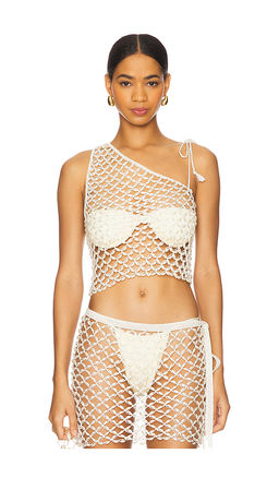 My Beachy Side - Serene Hand Crochet Pearl Beaded One Shoulder Top