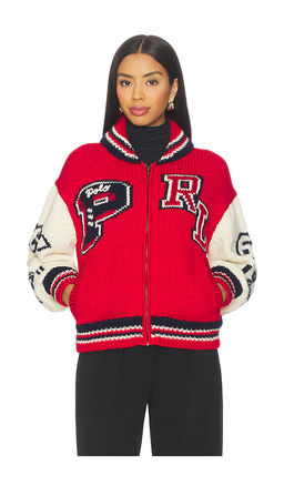 POLO RALPH LAUREN - Wool Blend Zip Letter Cardigan