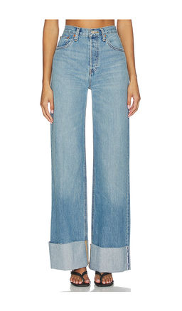 RE DONE - High Rise Wide Leg Cuff Jeans