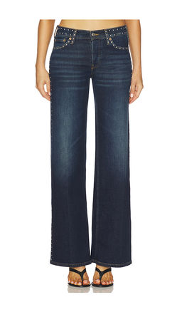 RE DONE - Studded Mid Rise Wide Leg Jeans