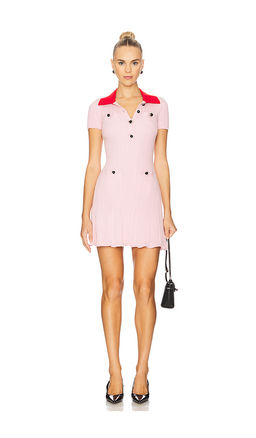 self-portrait - Pink Contrast Collar Knit Mini Dress
