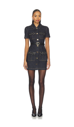 self-portrait - Denim Crystal Trim Mini Dress