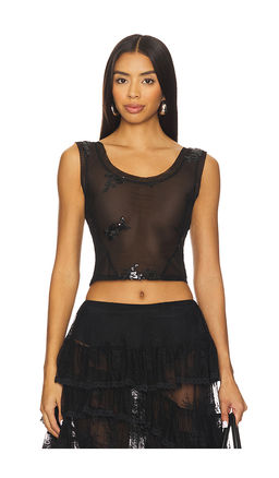 Yuhan Wang - Floral Sequin Mesh Top