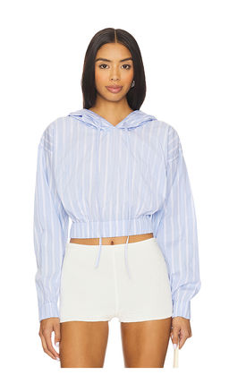 Yuhan Wang - Blue Stripe Hoodie Crop Top