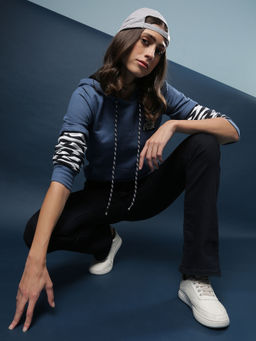 Campus Sutra - Blue Women Solid Stylish Casual Sweatshirts