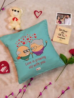 Indigifts - Valentine Couple Kit Hamper Cotton Cushion Cover, Valentine Gifts