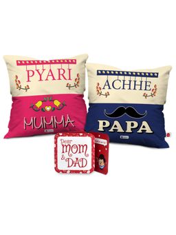 Indigifts - Mom & Dad Soft Poly Satin Cushion, Mothers Day Gift