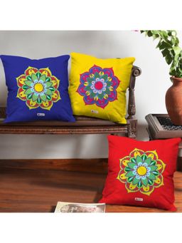 Indigifts - Diwali Gift Items Floral Mandala Print Cushion Cover Set of 3
