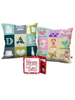 Indigifts - Mom & Dad Cushions with Cover, Multicolour, Set of 2