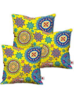 Indigifts - Rangoli with Mandala Print Yellow Cushion Cover Set of 3
