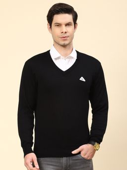 Monte Carlo - Black Solid V Neck Pullover Sweater