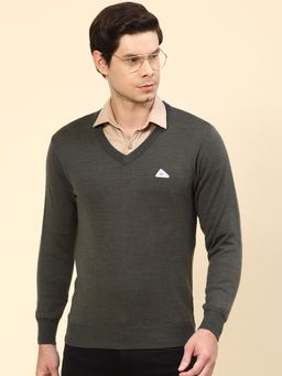 Monte Carlo - Grey Mix Solid V Neck Pullover Sweater