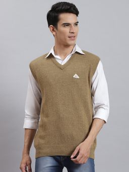 Monte Carlo - Brown Mouse Solid V Neck Sweater