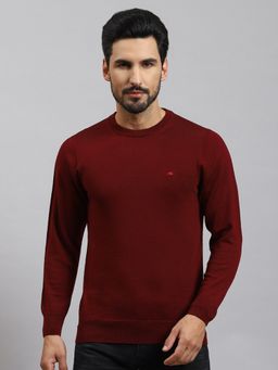 Monte Carlo - Dark Maroon Solid Round Neck Pullover Sweater